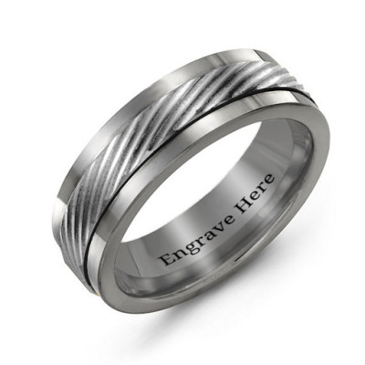 Men's Polished Tungsten Detailed Centre Band Ring - Name My Jewellery