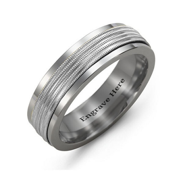 Men's Ribbed Centre Tungsten Band Ring - Name My Jewellery