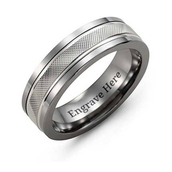 Men's Textured Diamond-Cut Ring with Polished Edges - Name My Jewellery