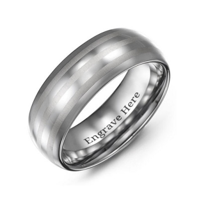 Men's Tungsten Polished Triple Stripe Satin Centre Ring - Name My Jewellery