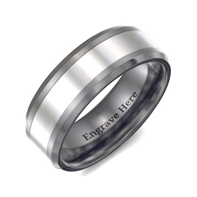 Men's Two Tone Black Tungsten Polished Ring - Name My Jewellery