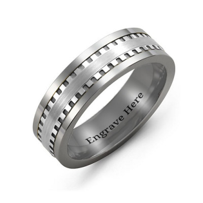 Men's Vertical Grooved Centre Tungsten Band Ring - Name My Jewellery