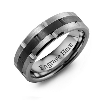 Men's Tungsten & Ceramic Grooved Brushed Ring - Name My Jewellery