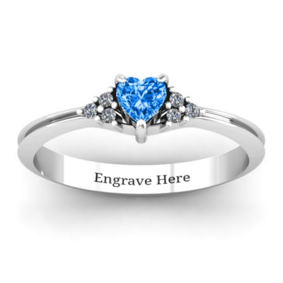 Narrow Heart Ring with Shoulder Accents - Name My Jewellery