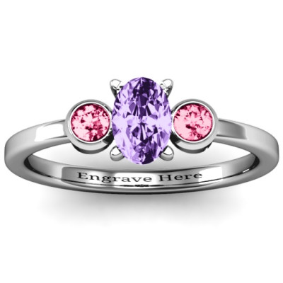 Oval Centre with Twin Bezel Rounds Ring - Name My Jewellery