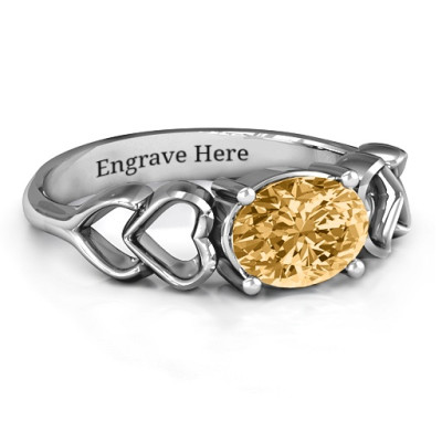 Oval Solitaire Ring with Surrounding Hearts - Name My Jewellery