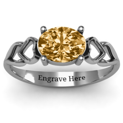 Oval Solitaire Ring with Surrounding Hearts - Name My Jewellery