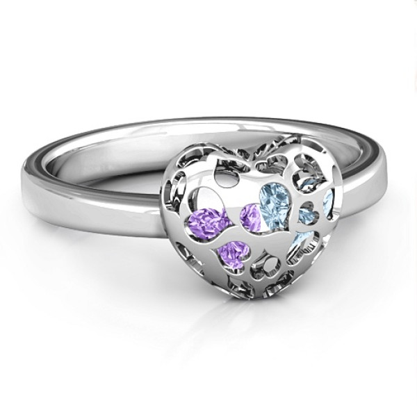 Petite Caged Hearts Ring with 1-3 Stones  - Name My Jewellery