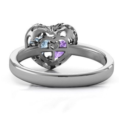 Petite Caged Hearts Ring with 1-3 Stones  - Name My Jewellery