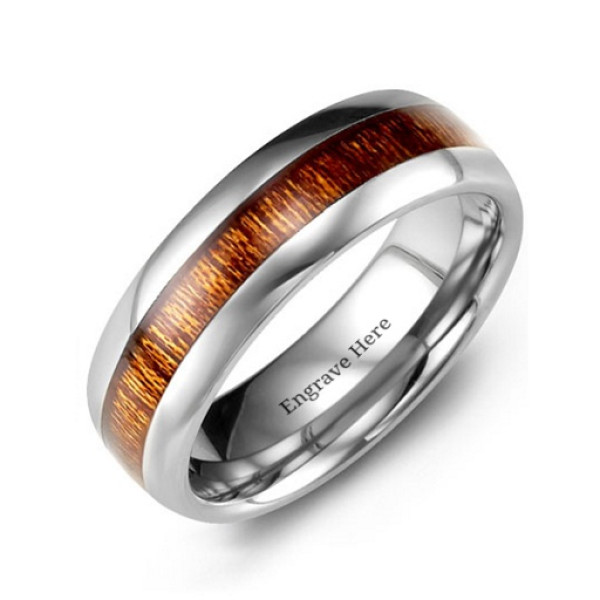 Polished Tungsten Ring with Koa Wood Insert - Name My Jewellery
