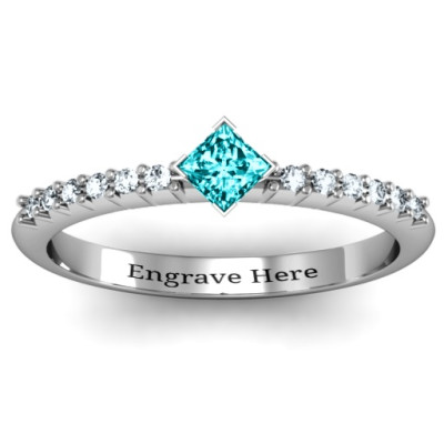 Princess Centre Stone Ring with Twin Accent Rows  - Name My Jewellery