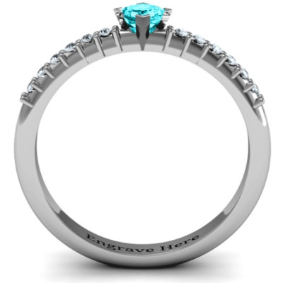 Princess Centre Stone Ring with Twin Accent Rows  - Name My Jewellery