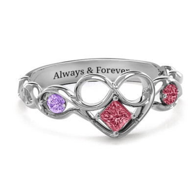 Shimmering Infinity Princess Stone Heart Ring  - Name My Jewellery