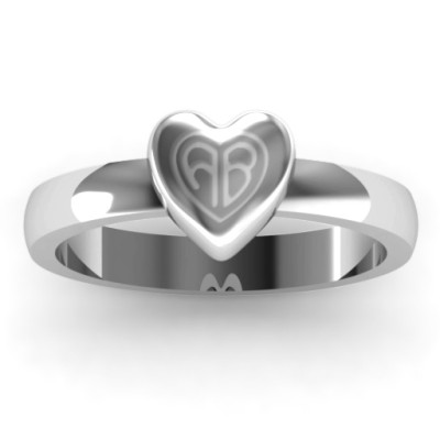 Small Engraved Monogram Heart Ring - Name My Jewellery