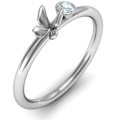 Soaring Butterfly with Stone 'Flower' Ring  - Name My Jewellery