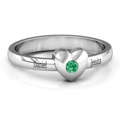 Solid Heart with Single Gemstone Ring  - Name My Jewellery
