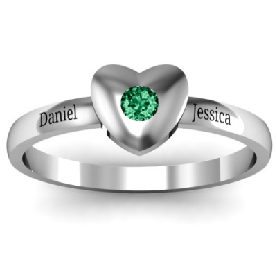 Solid Heart with Single Gemstone Ring  - Name My Jewellery
