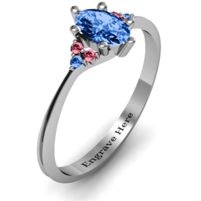 Solitaire Oval with Triple Accents Ring - Name My Jewellery