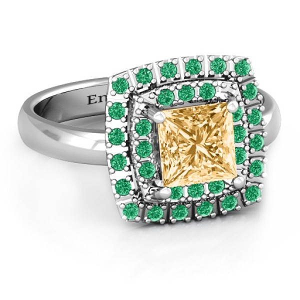 Splendid Double Halo Princess Ring - Name My Jewellery