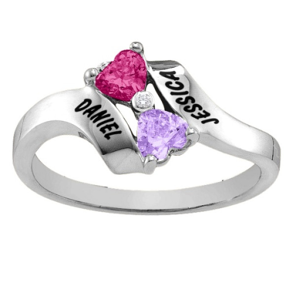 Sterling Silver  Rhapsody  Kissing Hearts Ring - Name My Jewellery