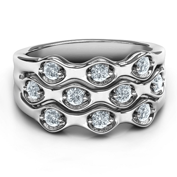 Sterling Silver 3 Tier Wave Ring - Name My Jewellery