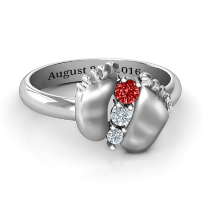 Sterling Silver Baby Foot Birthstone Ring  - Name My Jewellery