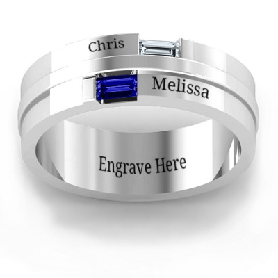 Sterling Silver Baguette Men's Ring - Name My Jewellery