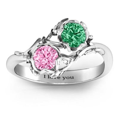 Sterling Silver Be-leaf In Love Double Gemstone Floral Ring  - Name My Jewellery