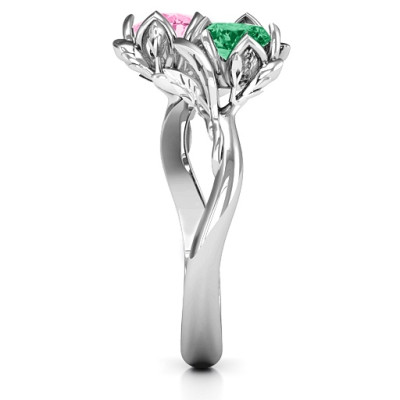 Sterling Silver Be-leaf In Love Double Gemstone Floral Ring  - Name My Jewellery