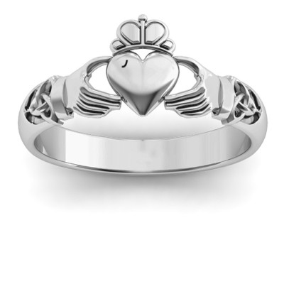 Sterling Silver Celtic Knotted Claddagh Ring - Name My Jewellery