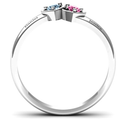 Sterling Silver Double Interlocked Hearts Ring - Name My Jewellery