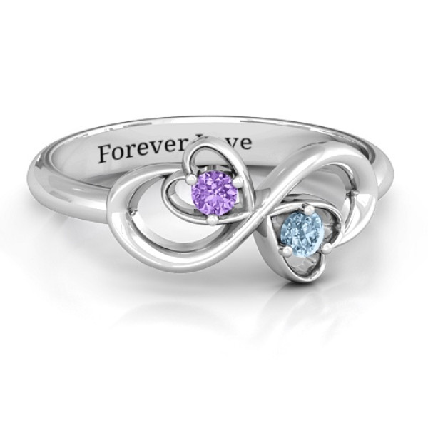Sterling Silver Duo of Hearts and Stones Infinity Ring  - Name My Jewellery
