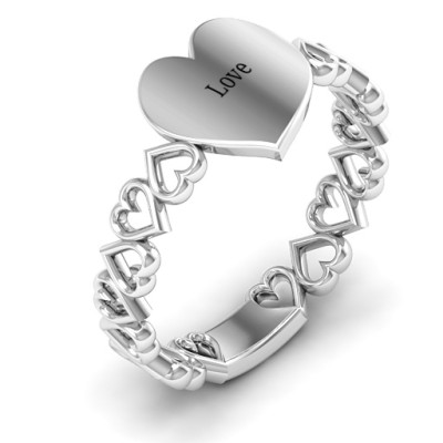 Sterling Silver Engravable Cut Out Hearts Ring - Name My Jewellery