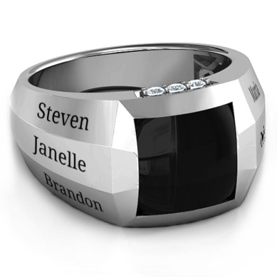 Sterling Silver Engravable Statement 6-Stone Men's Ring  - Name My Jewellery