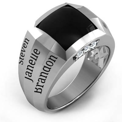 Sterling Silver Engravable Statement 6-Stone Men's Ring  - Name My Jewellery