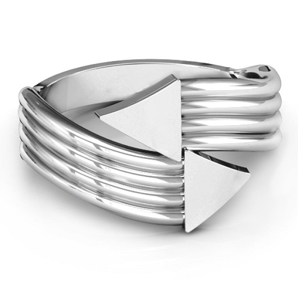 Sterling Silver Geometric Arrows and Triangles Bypass Ring - Name My Jewellery