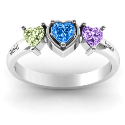 Sterling Silver Heart Stone with Twin Heart Accents Ring  - Name My Jewellery
