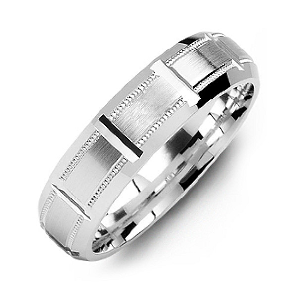 Sterling Silver Horizontal-Cut Men's Ring with Beveled Edge - Name My Jewellery