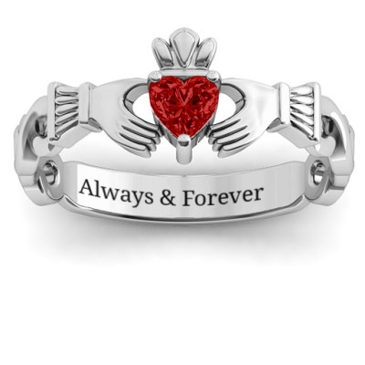 Sterling Silver Infinity Claddagh with Heart Stone Ring and Amethyst (Simulated) Stone  - Name My Jewellery