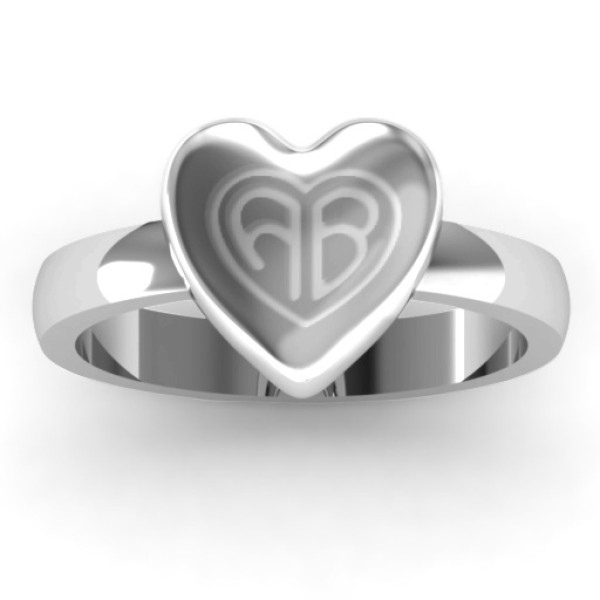 Sterling Silver Large Engraved Monogram Heart Ring - Name My Jewellery