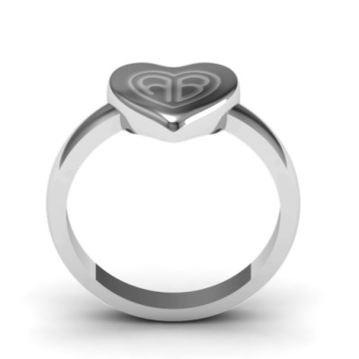 Sterling Silver Large Engraved Monogram Heart Ring - Name My Jewellery