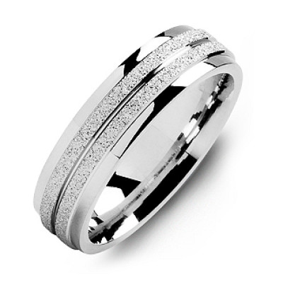 Sterling Silver Laser-Finish Men's Ring with Polished Edges - Name My Jewellery