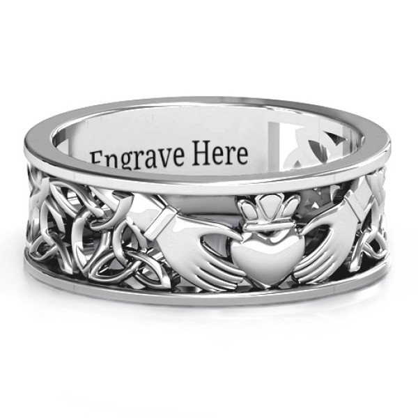 Sterling Silver Men's Celtic Claddagh Band Ring - Name My Jewellery