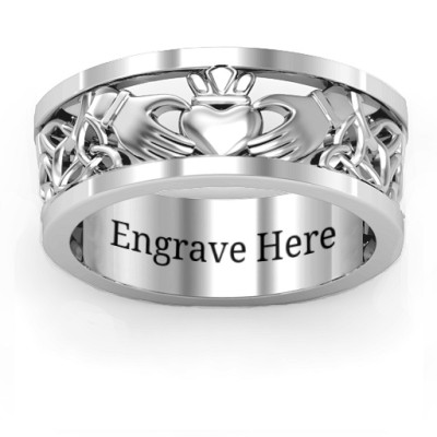 Sterling Silver Men's Celtic Claddagh Band Ring - Name My Jewellery