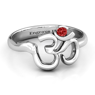 Sterling Silver Om - Sound of Universe Ring with Round Stone  - Name My Jewellery
