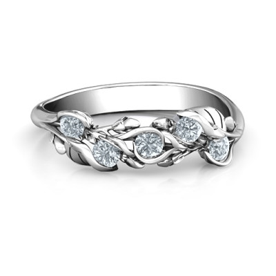 Sterling Silver Organic Leaf Five Stone Family Ring  - Name My Jewellery