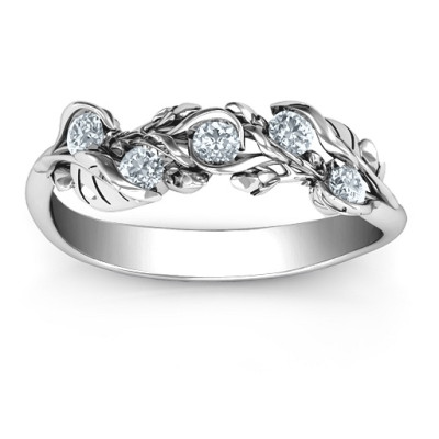 Sterling Silver Organic Leaf Five Stone Family Ring  - Name My Jewellery