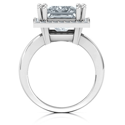 Sterling Silver Princess Cut Cocktail Ring with Halo - Name My Jewellery