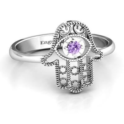 Sterling Silver Protection Hamsa Ring - Name My Jewellery