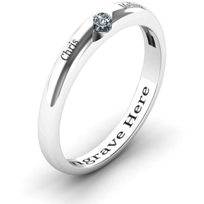 Sterling Silver Reveal Stone Grooved Women's Ring with Cubic Zirconias Stone  - Name My Jewellery
